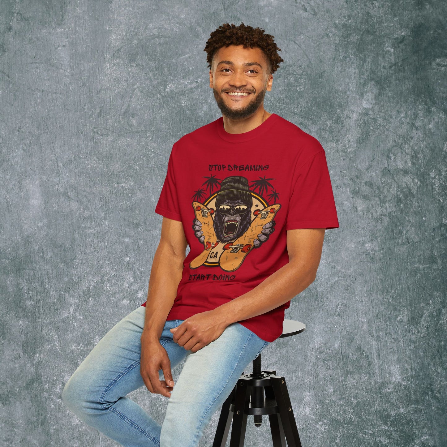 Unisex Garment-Dyed T-Shirt with Motivational Gorilla Design
