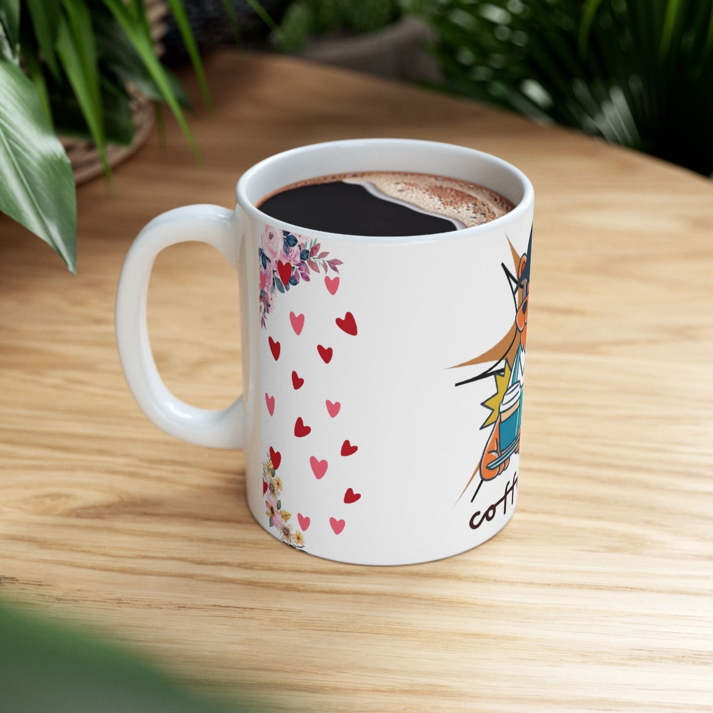 Coffee Time Bear Mug - Cute Animal and Floral Hearts Cup for Animal Lovers
