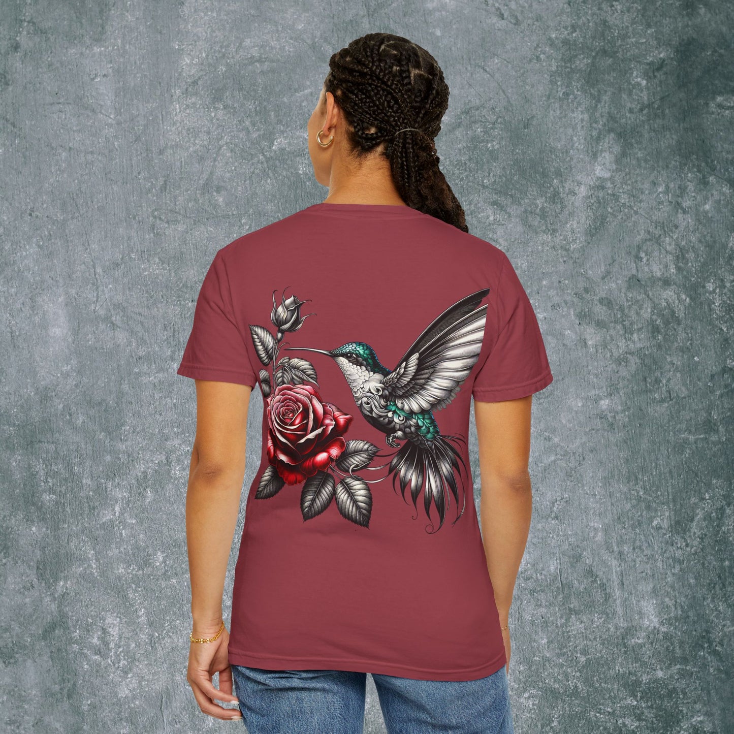 Vintage Floral Hummingbird T-Shirt - With Back Print