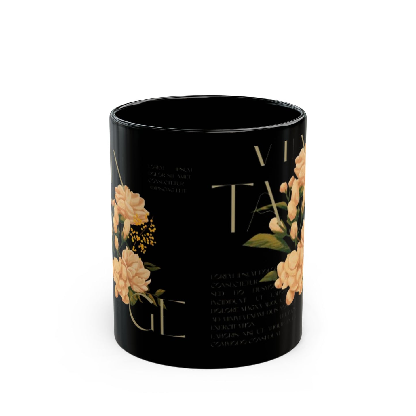 Vintage Floral Black Mug - Elegant 11oz Coffee Cup for Home & Gifts