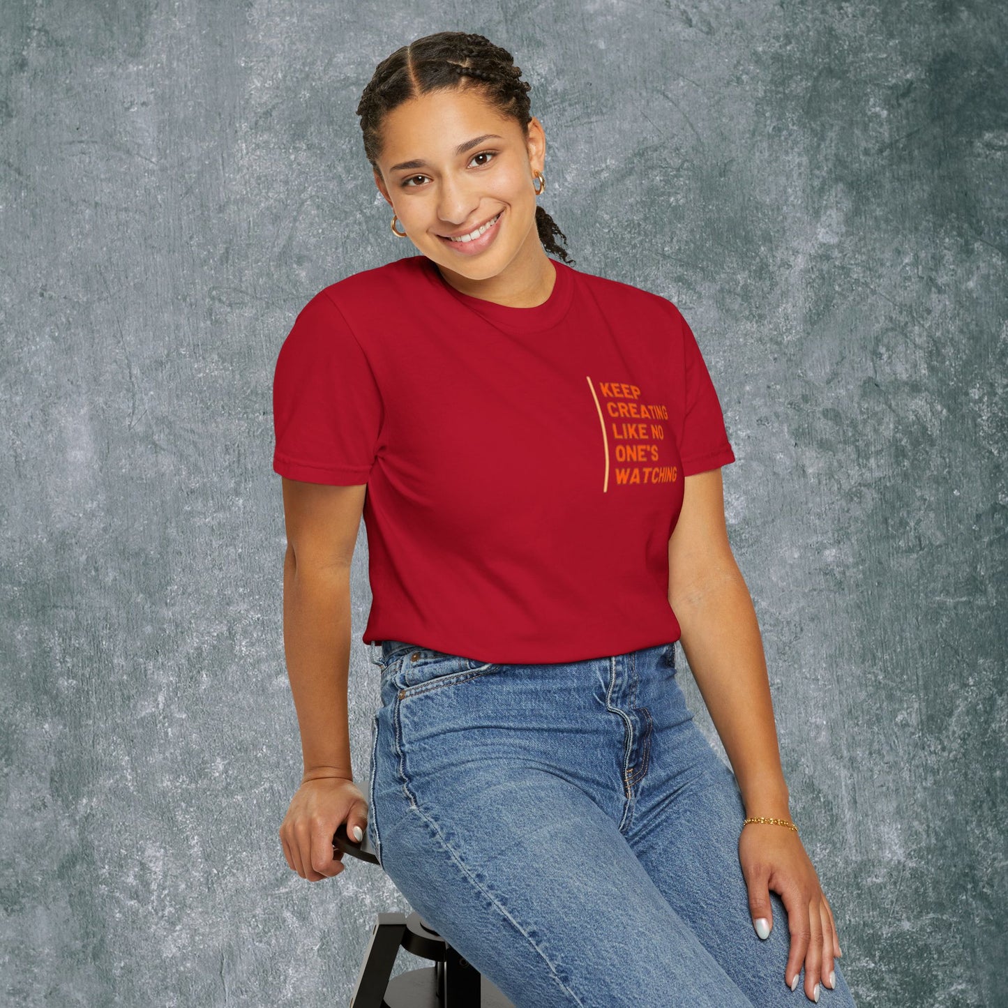 Art-Inspired Unisex Garment-Dyed T-Shirt with Back Print- 'Keep Creating Like No One's Watching'