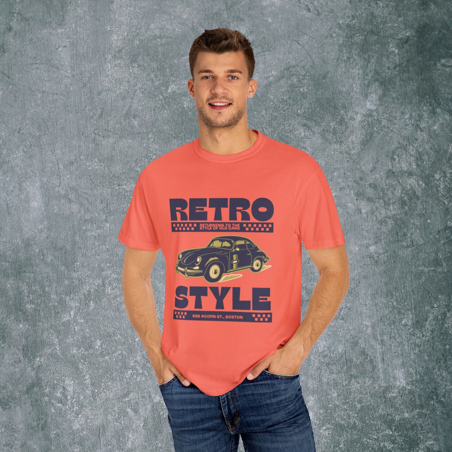 Retro Style Unisex Garment-Dyed T-Shirt - Vintage Car Design