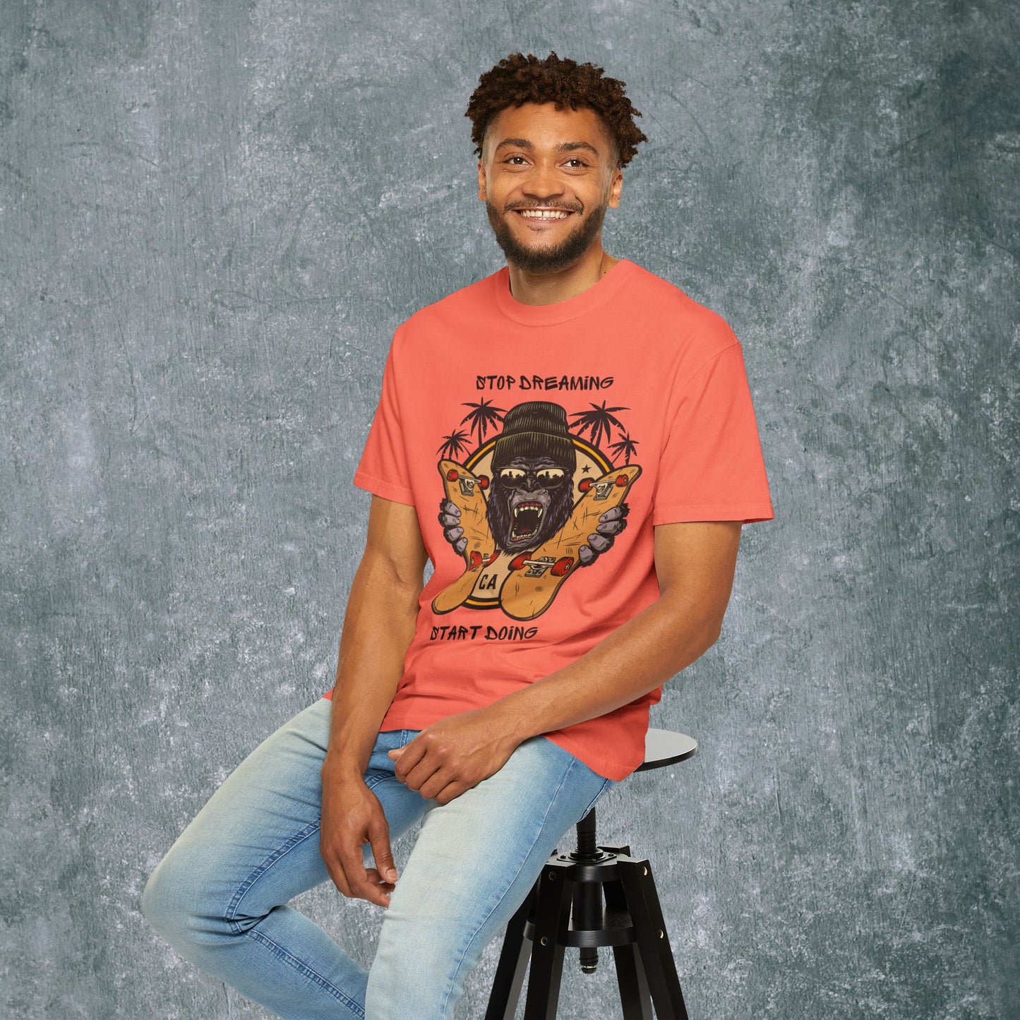 Unisex Garment-Dyed T-Shirt with Motivational Gorilla Design