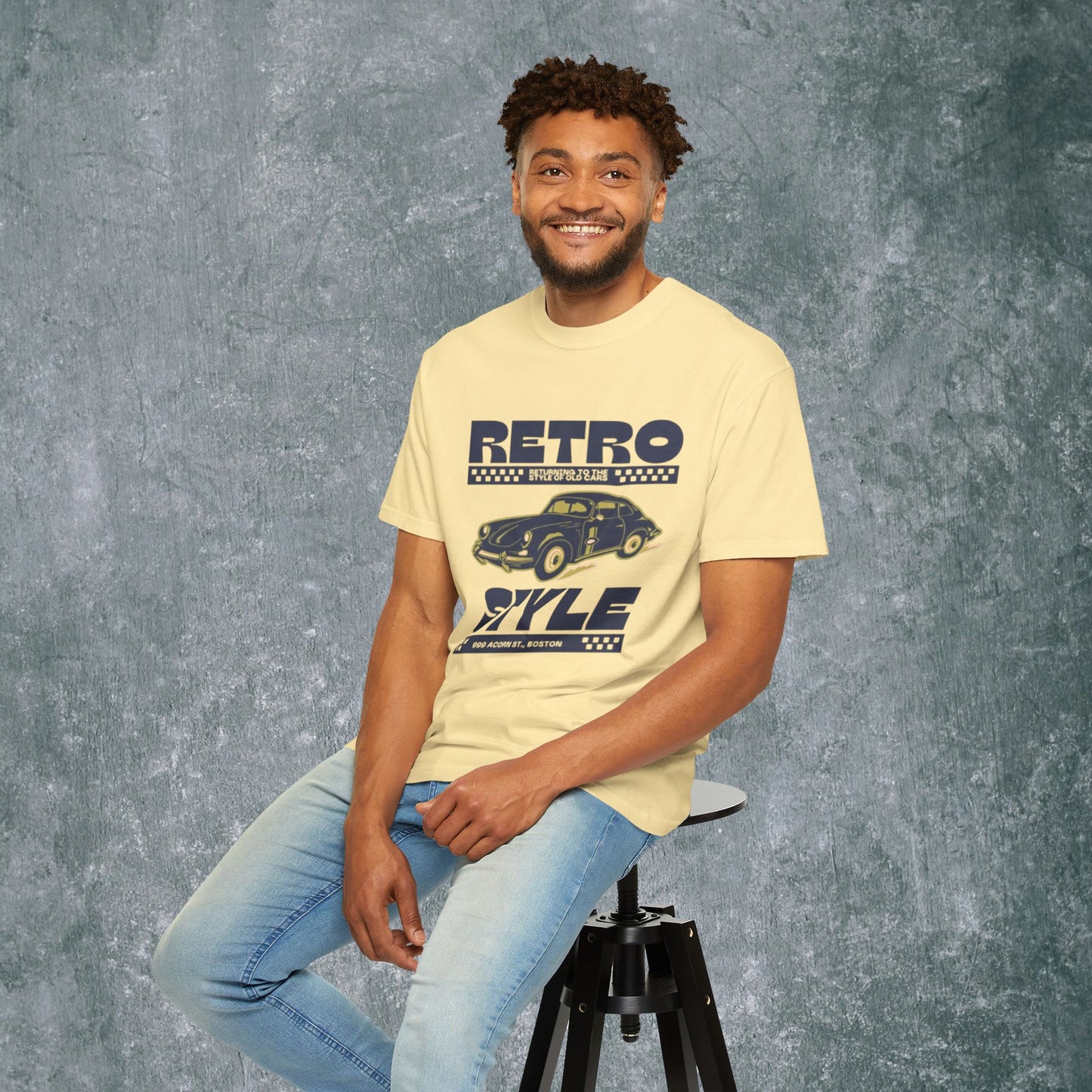 Retro Style Unisex Garment-Dyed T-Shirt - Vintage Car Design