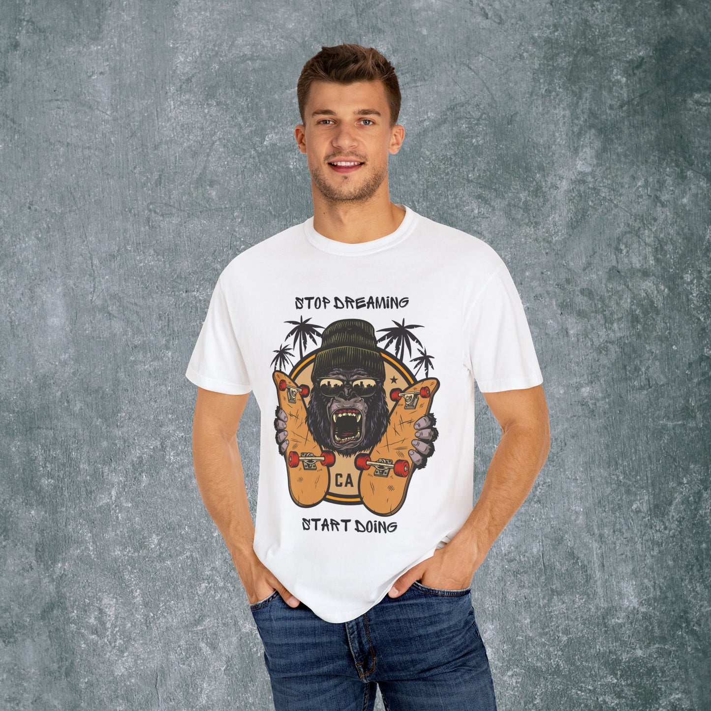 Unisex Garment-Dyed T-Shirt with Motivational Gorilla Design