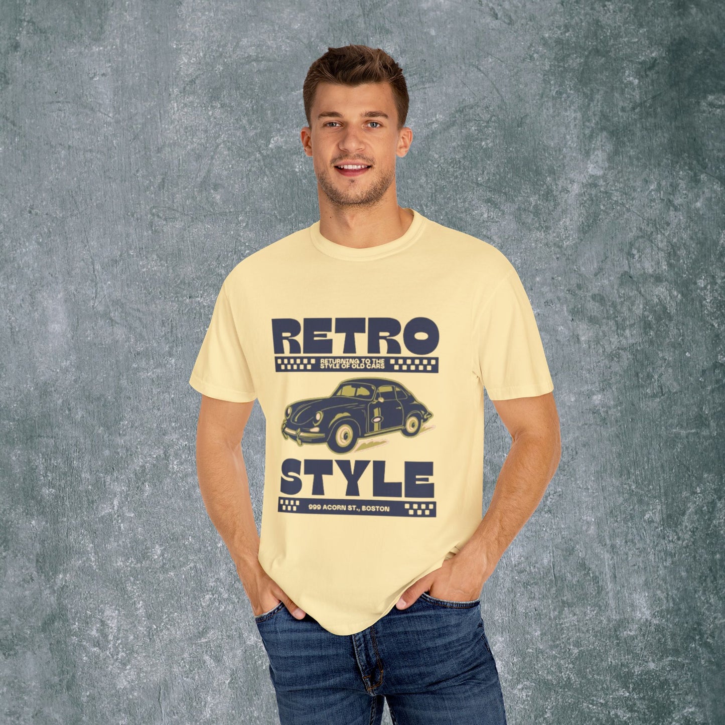 Retro Style Unisex Garment-Dyed T-Shirt - Vintage Car Design