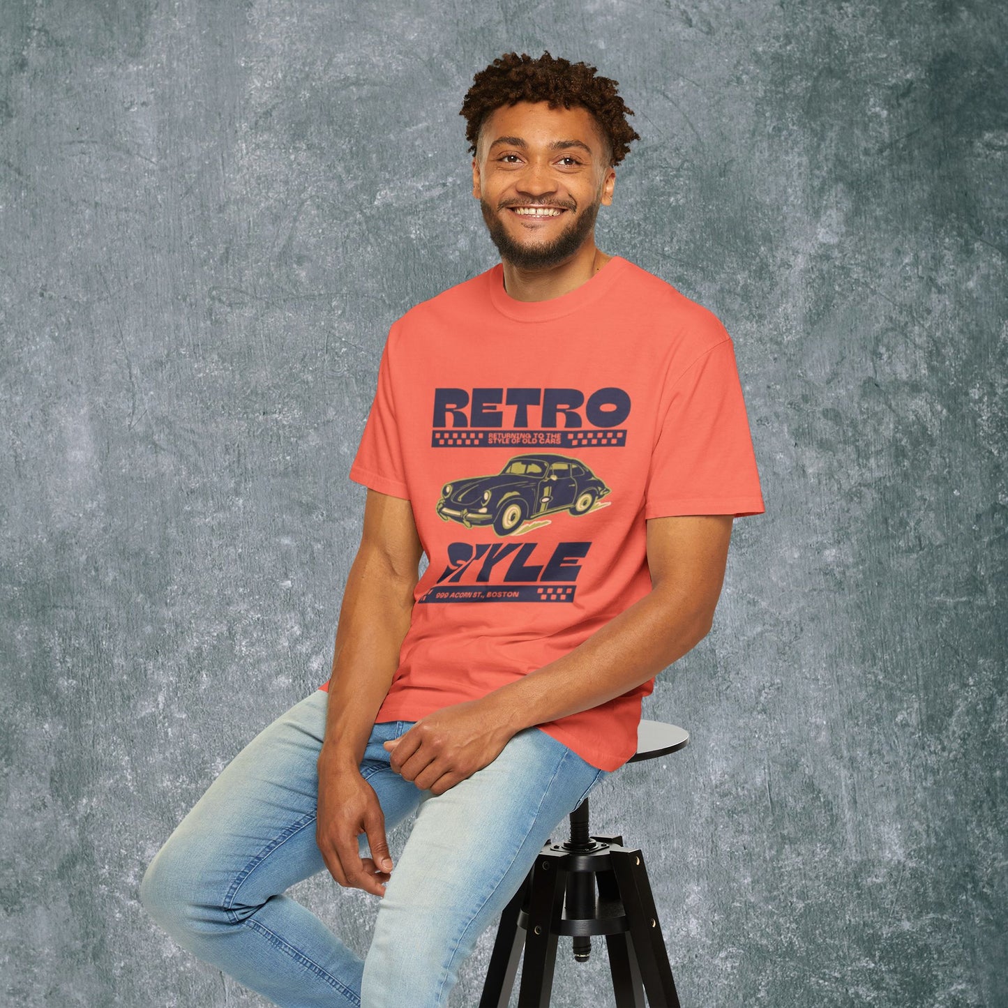 Retro Style Unisex Garment-Dyed T-Shirt - Vintage Car Design