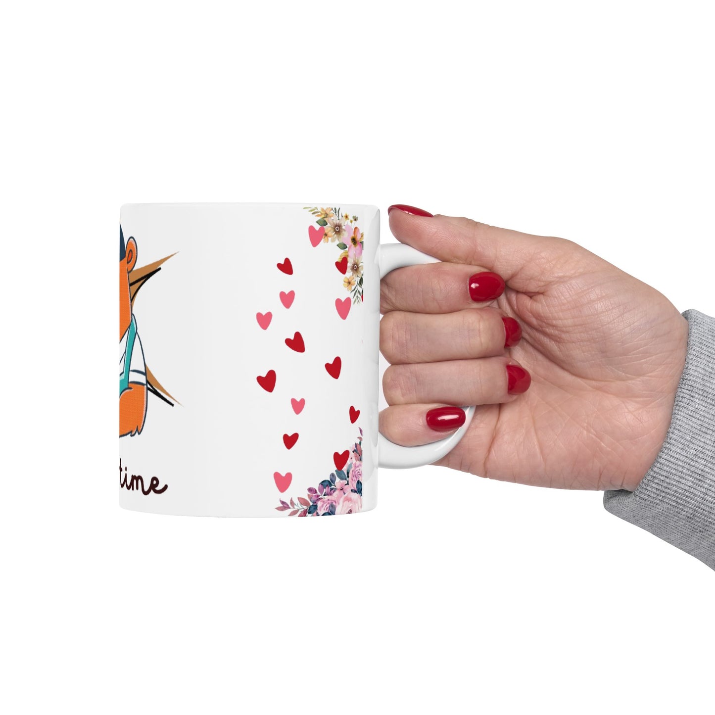 Coffee Time Bear Mug - Cute Animal and Floral Hearts Cup for Animal Lovers