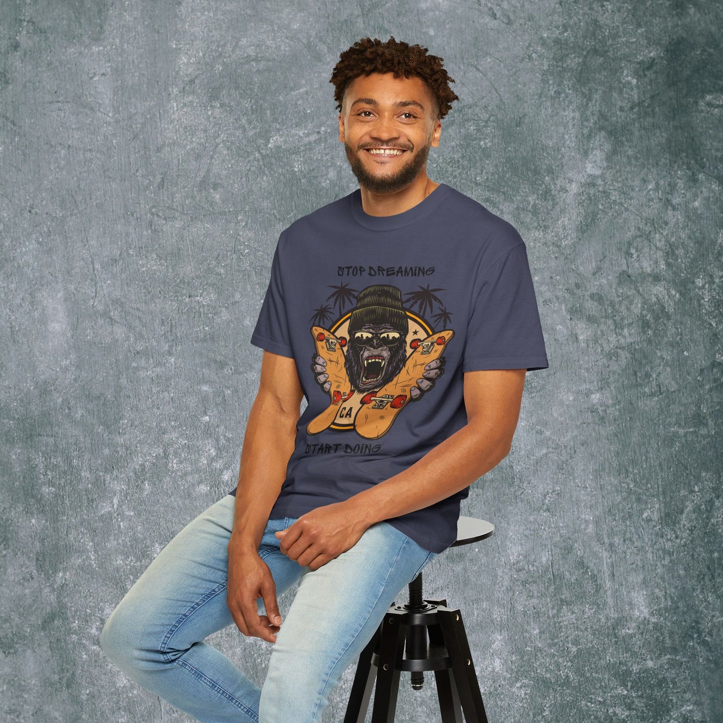 Unisex Garment-Dyed T-Shirt with Motivational Gorilla Design