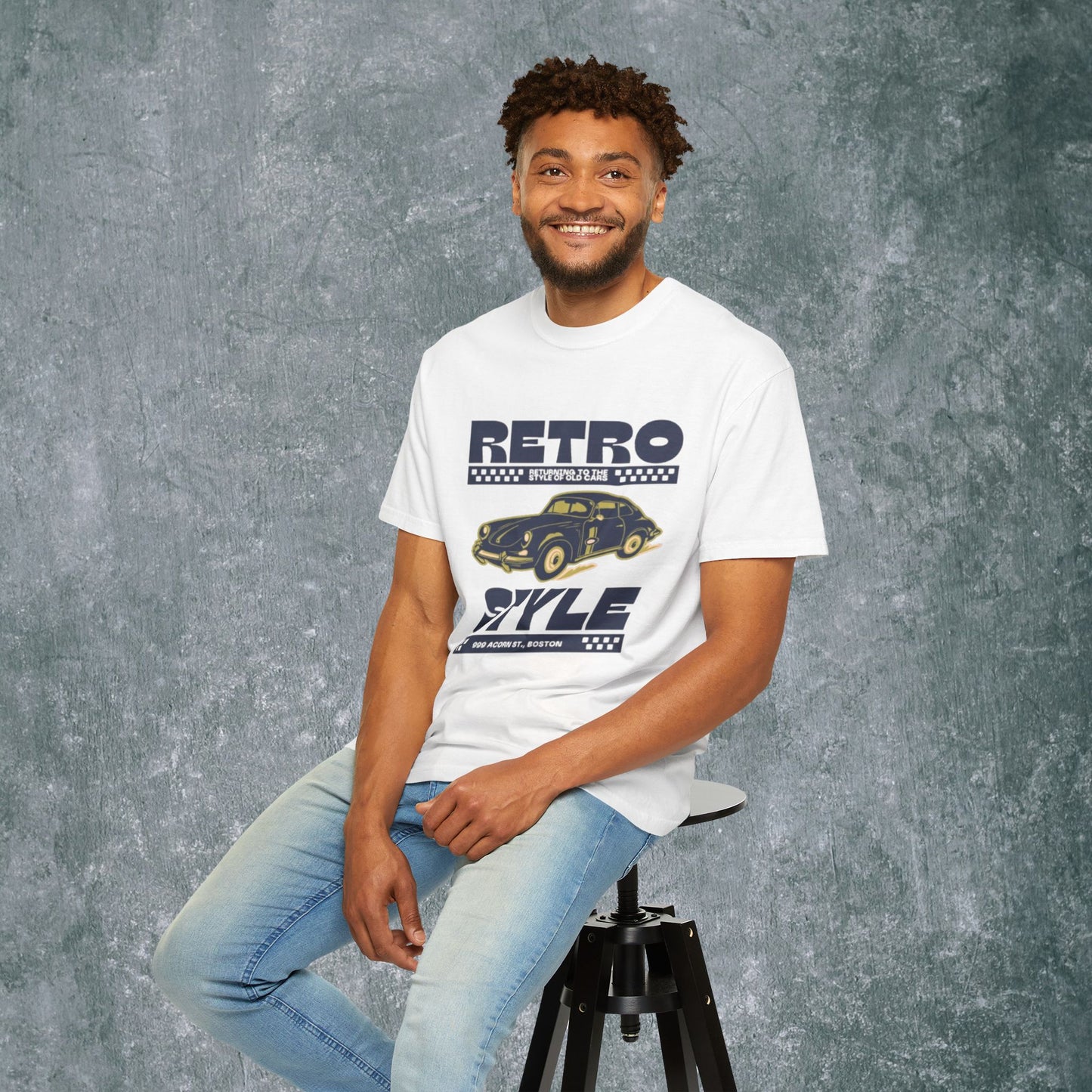 Retro Style Unisex Garment-Dyed T-Shirt - Vintage Car Design
