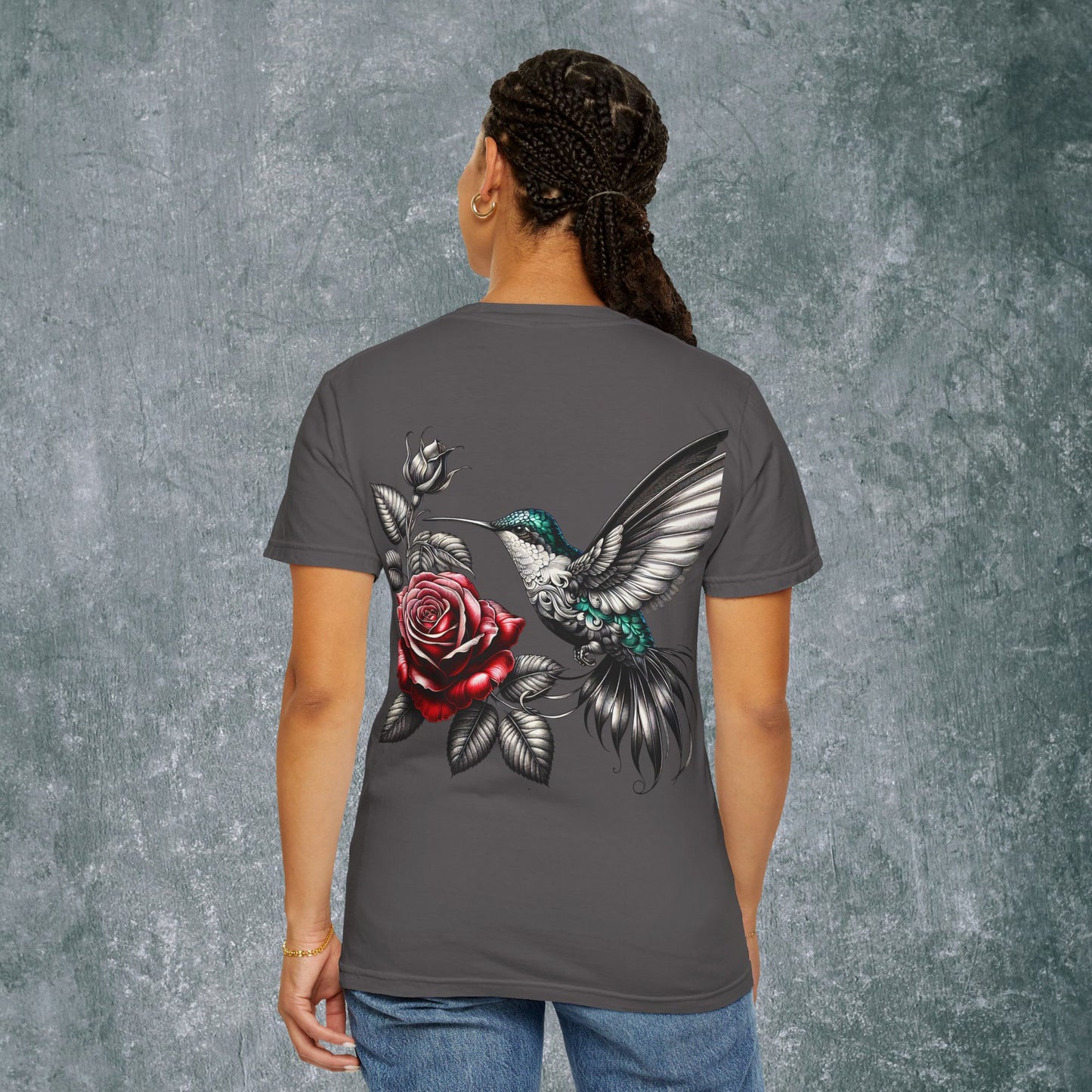 Vintage Floral Hummingbird T-Shirt - With Back Print