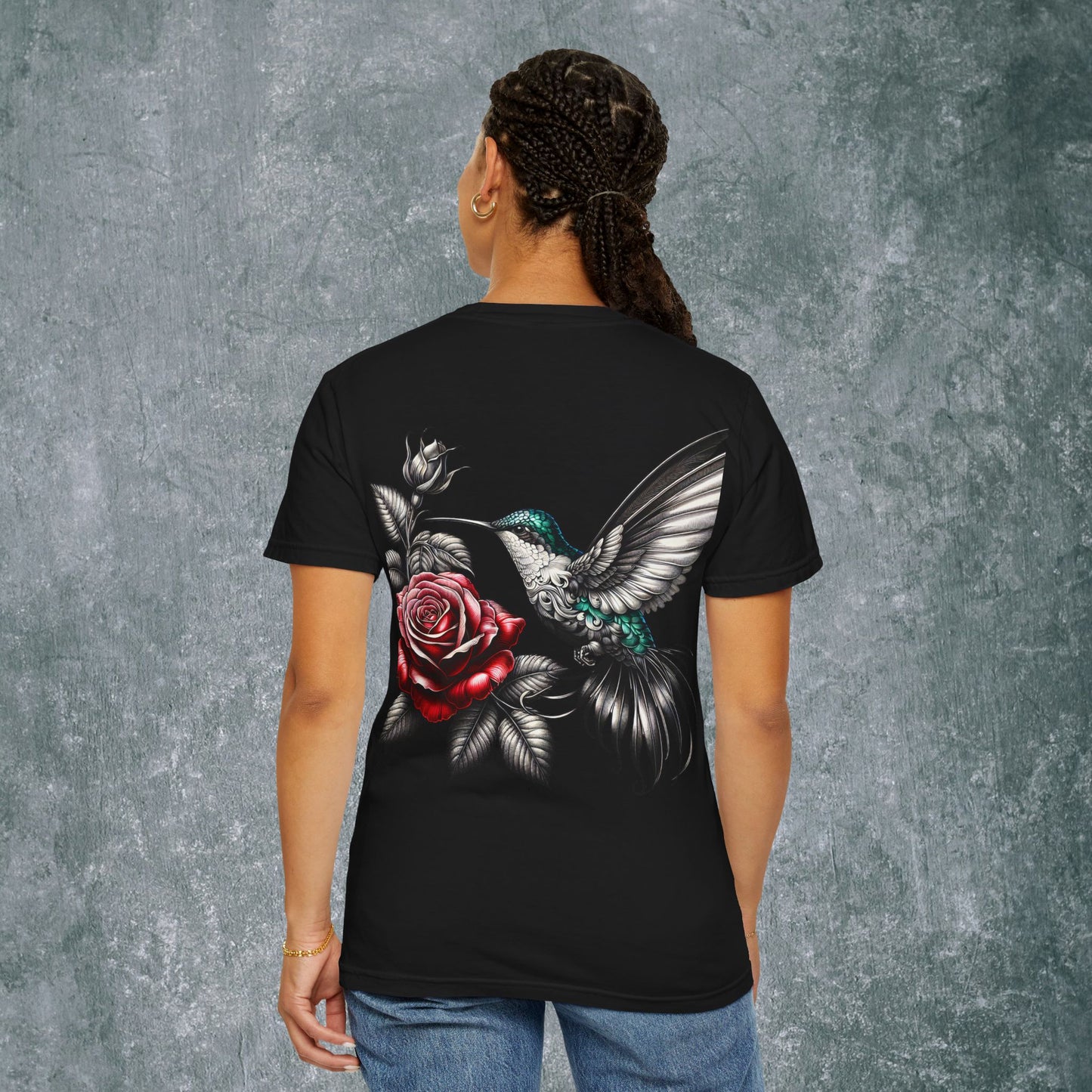 Vintage Floral Hummingbird T-Shirt - With Back Print