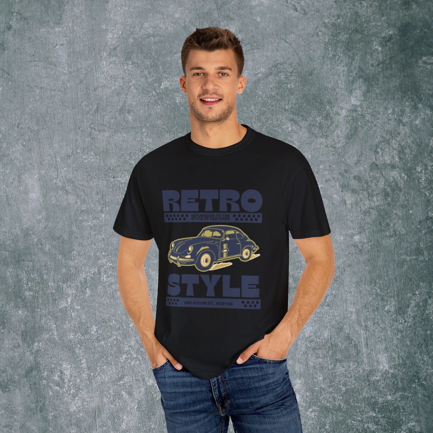 Retro Style Unisex Garment-Dyed T-Shirt - Vintage Car Design