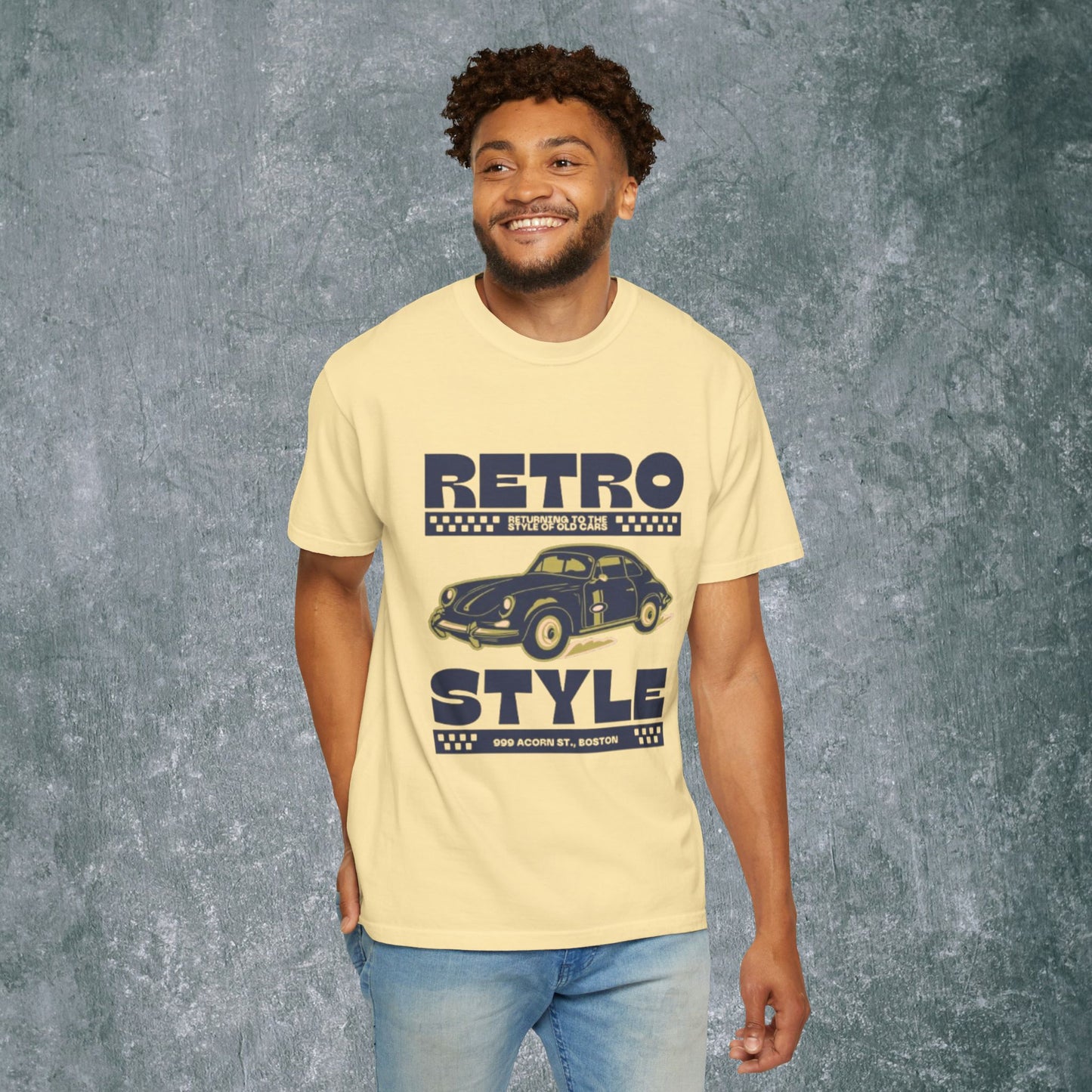 Retro Style Unisex Garment-Dyed T-Shirt - Vintage Car Design