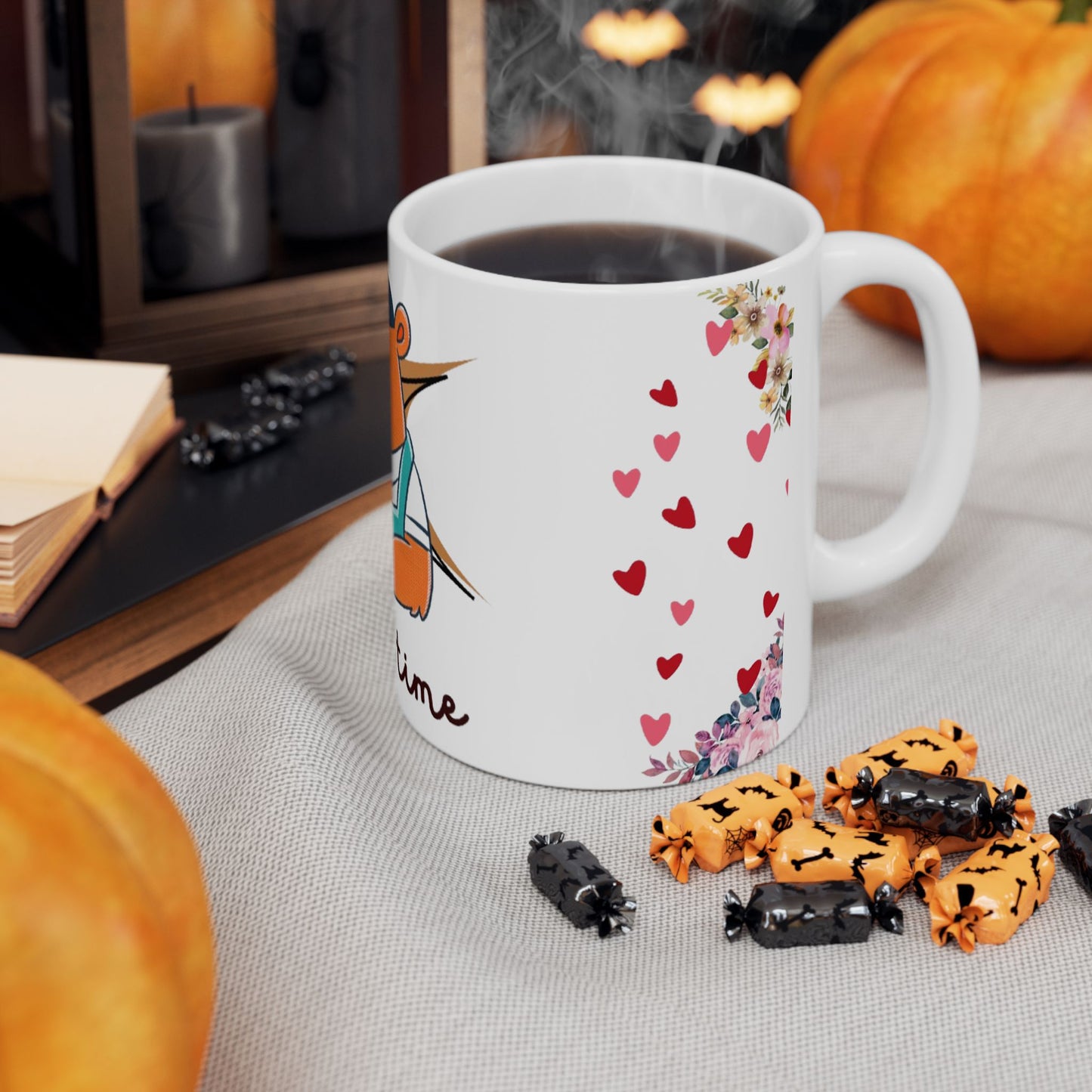 Coffee Time Bear Mug - Cute Animal and Floral Hearts Cup for Animal Lovers