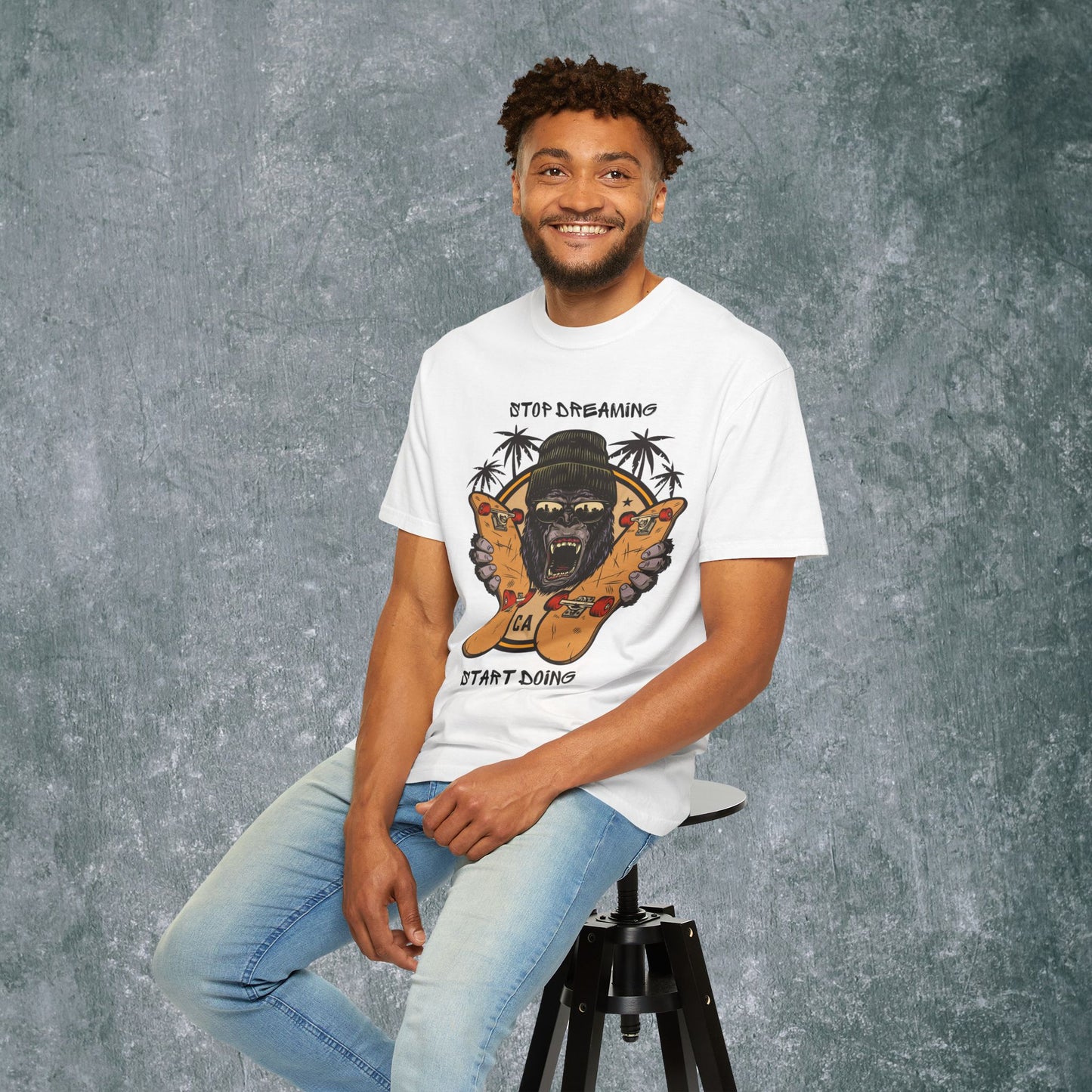 Unisex Garment-Dyed T-Shirt with Motivational Gorilla Design