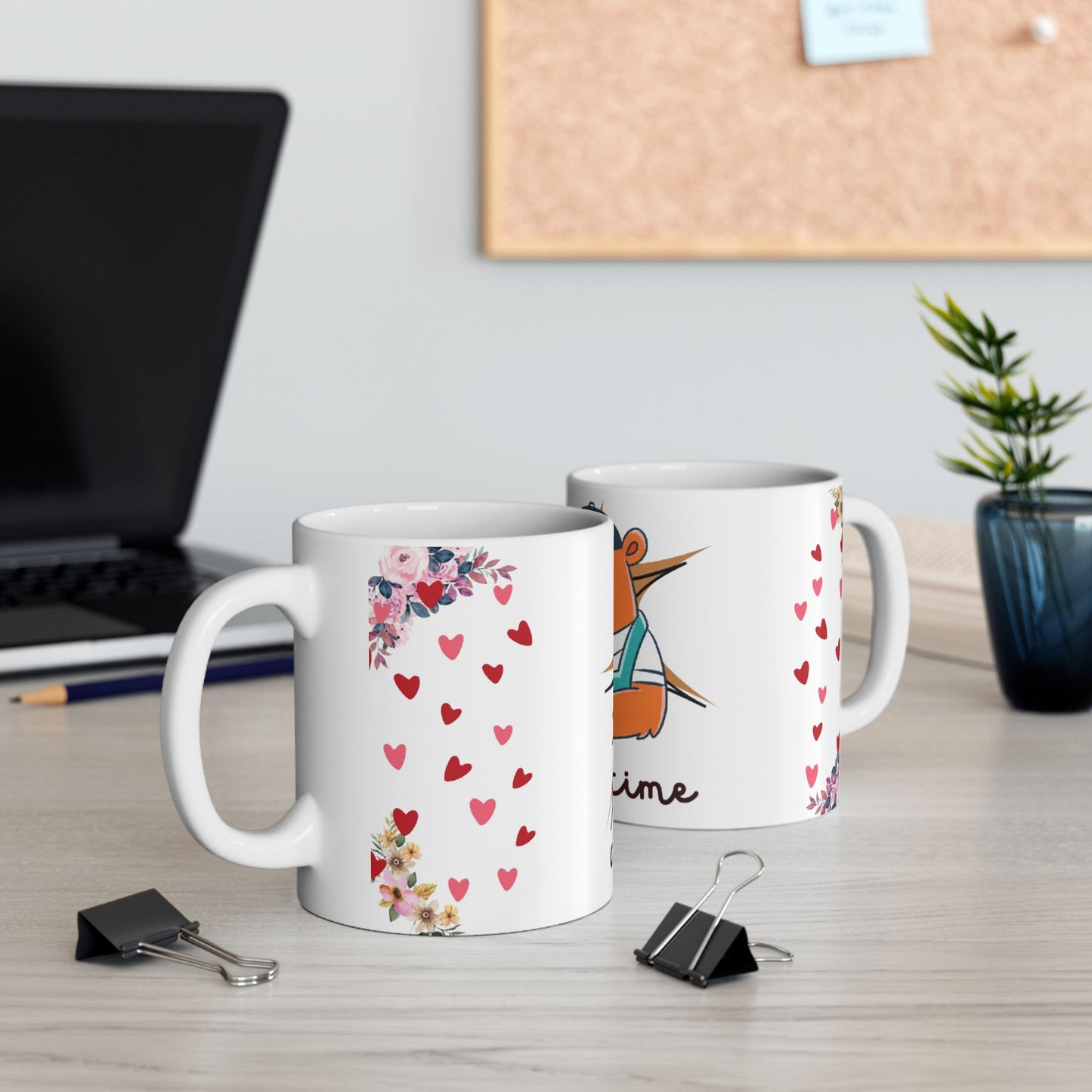 Coffee Time Bear Mug - Cute Animal and Floral Hearts Cup for Animal Lovers