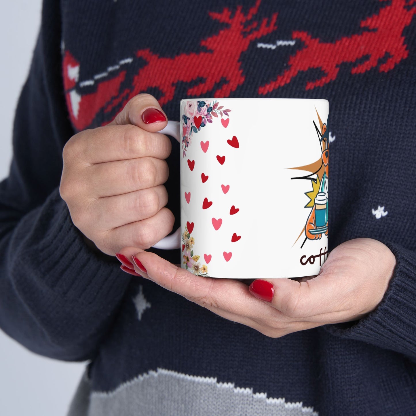 Coffee Time Bear Mug - Cute Animal and Floral Hearts Cup for Animal Lovers