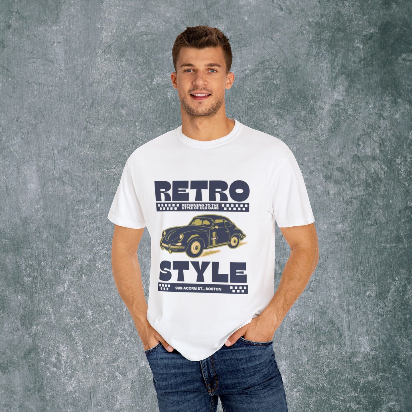 Retro Style Unisex Garment-Dyed T-Shirt - Vintage Car Design