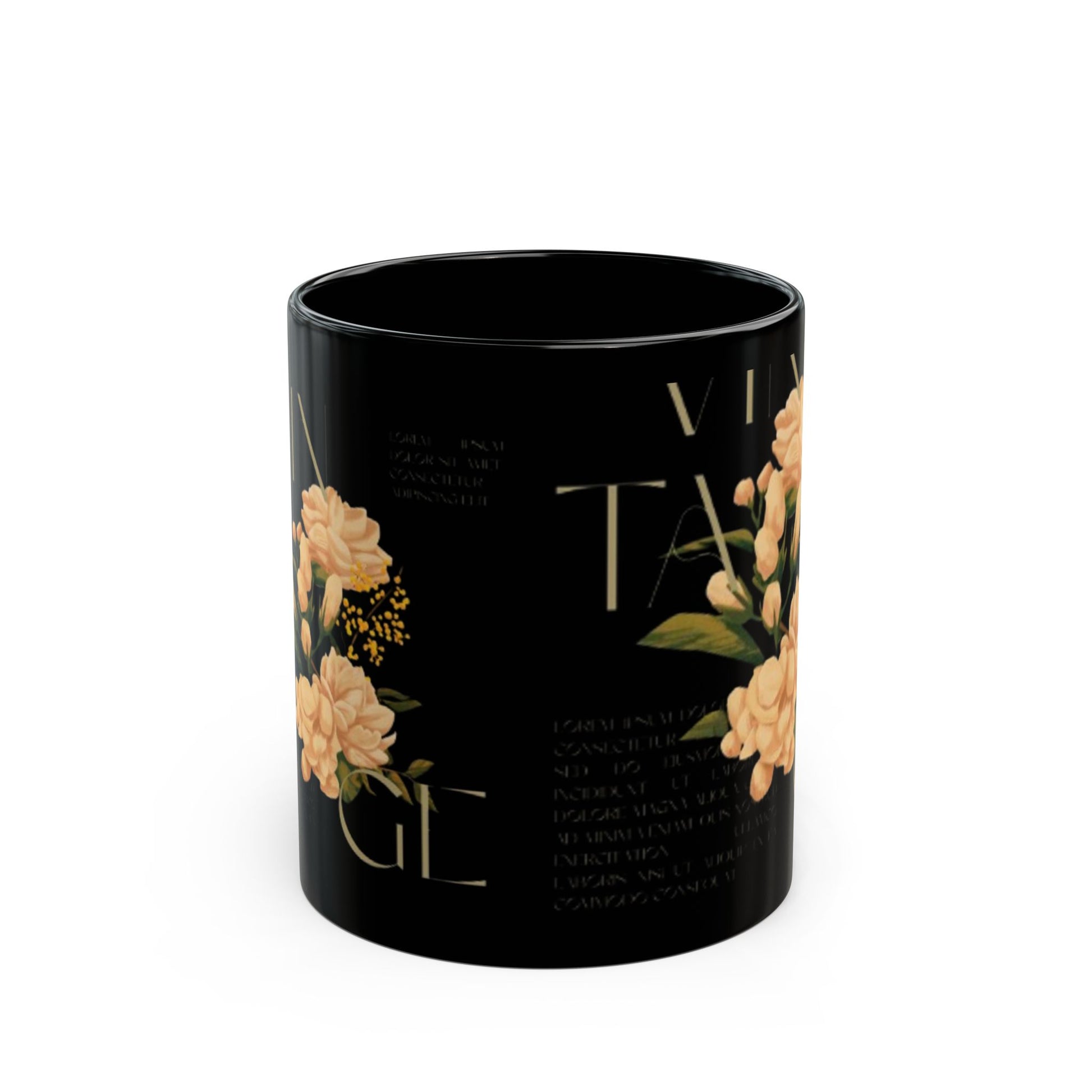 Vintage Floral Black Mug - Elegant 11oz Coffee Cup for Home & Gifts