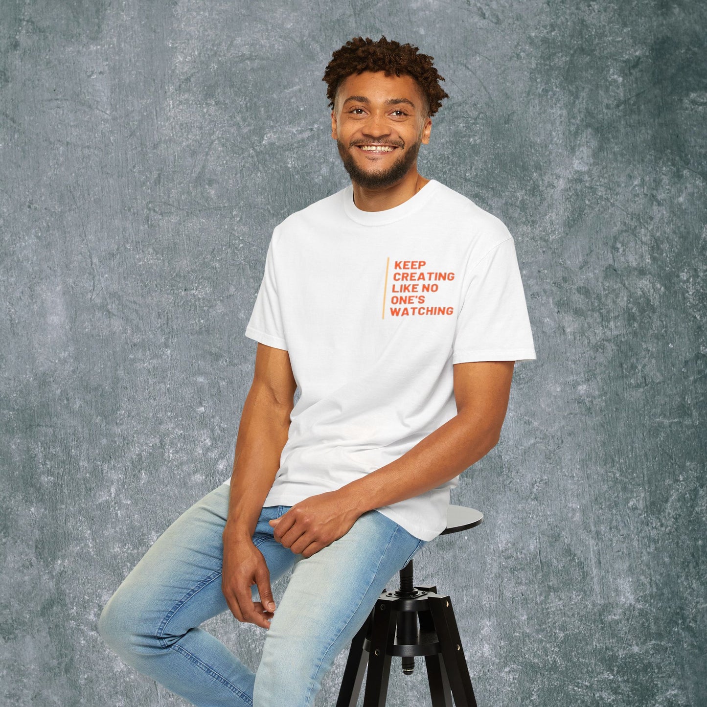 Art-Inspired Unisex Garment-Dyed T-Shirt with Back Print- 'Keep Creating Like No One's Watching'