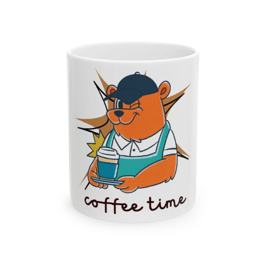 Coffee Time Bear Mug  - Cute Animal and Floral Hearts Cup for Animal Lovers