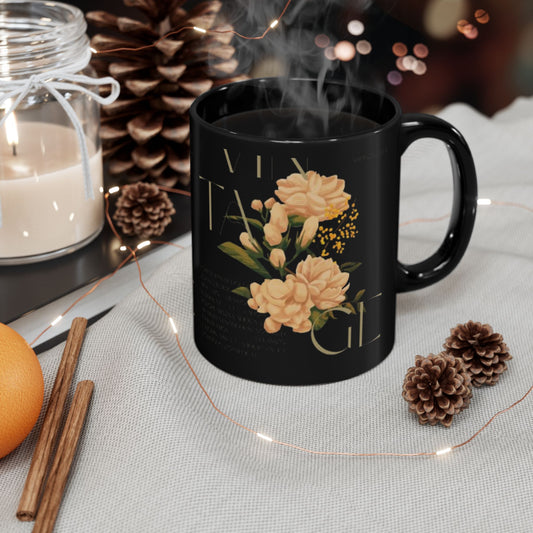 Vintage Floral Black Mug - Elegant 11oz Coffee Cup for Home & Gifts